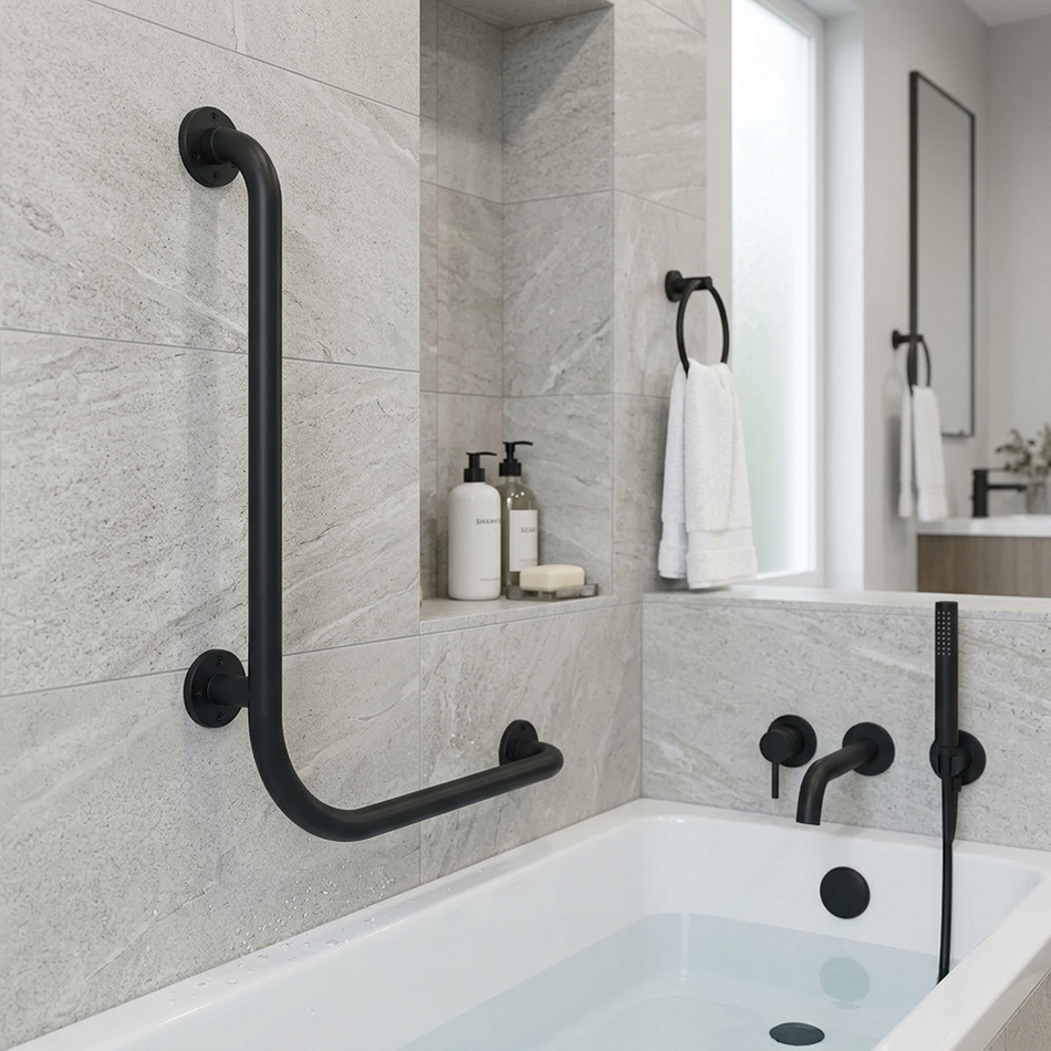 Haltegriff für rechte Badewanne aus Edelstahl – Black Series