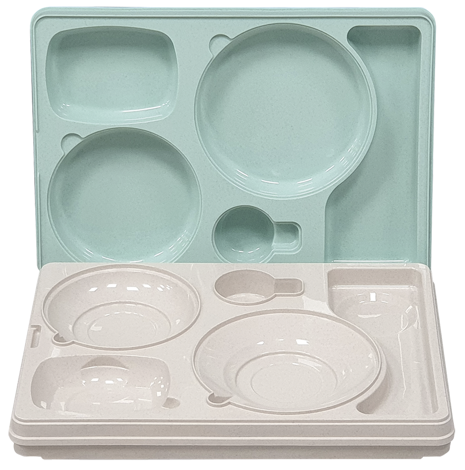 Plateau repas isotherme polypropylène Euronorm 1/1 pour collectivités (base+ couvercle) 5 compartime