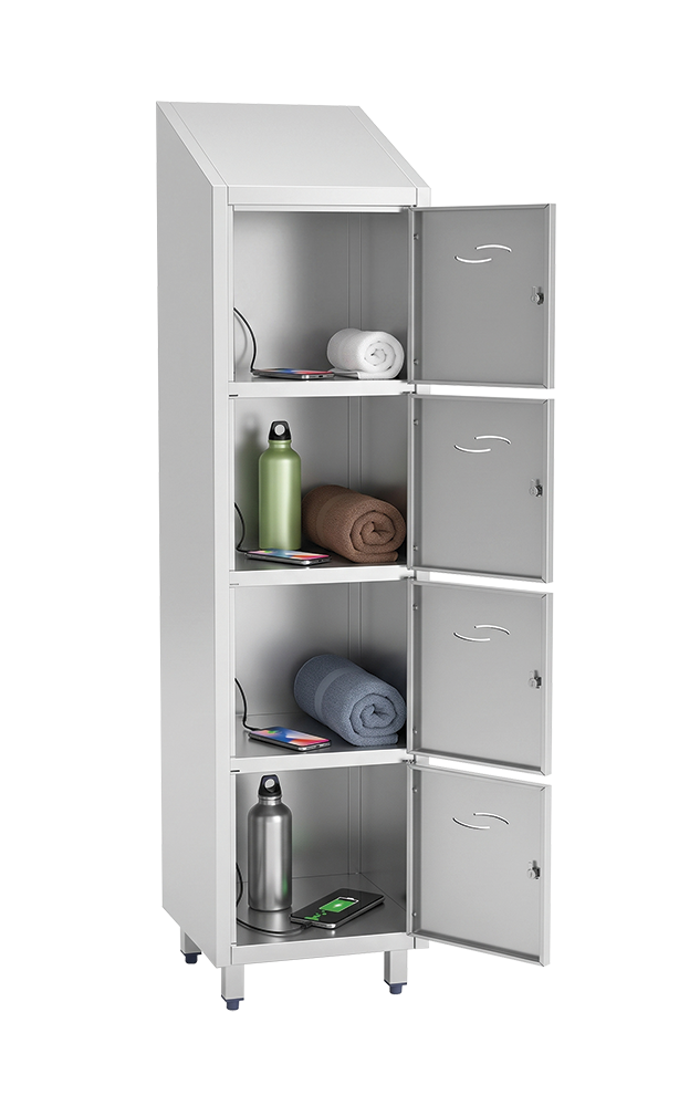 Edelstahl-Schließfachschrank mit USB-C-Ladefunktion, 4 Fächer
