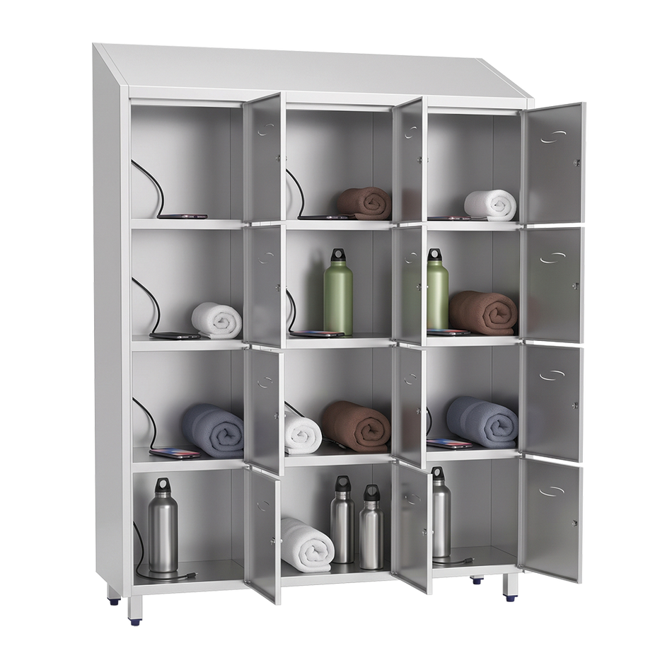 Edelstahl-Schließfachschrank mit USB-C-Ladefunktion, 12 Fächer